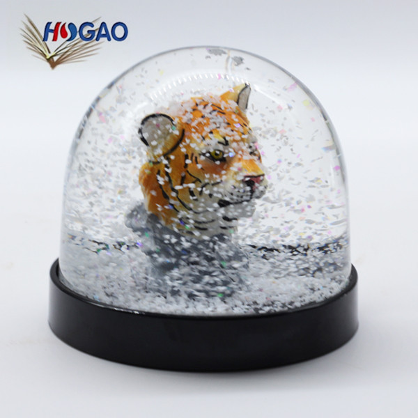 Hot Sell Cheap Plastic Snow Dome with 3D Resin Tiger Figurine ,Resin Animal Statue Water Globe for Home Decoration