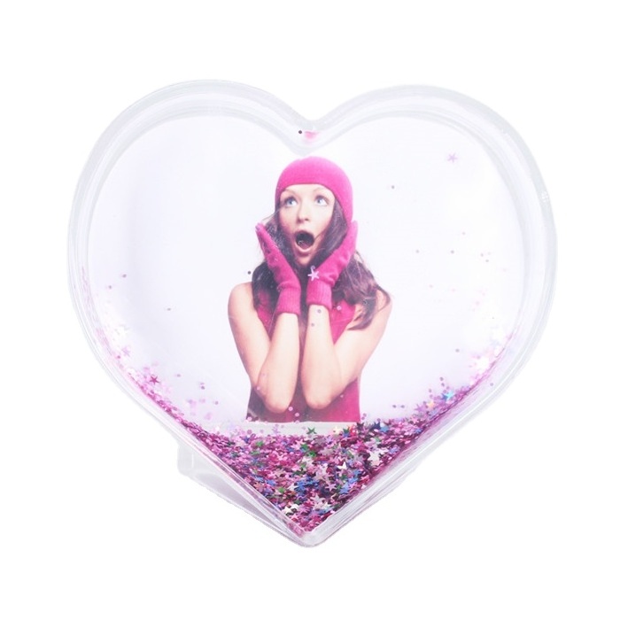 Hot sell Gift Custom Heart Shape Plastic Acrylic Photo Snow Water Globe with Picture Insert