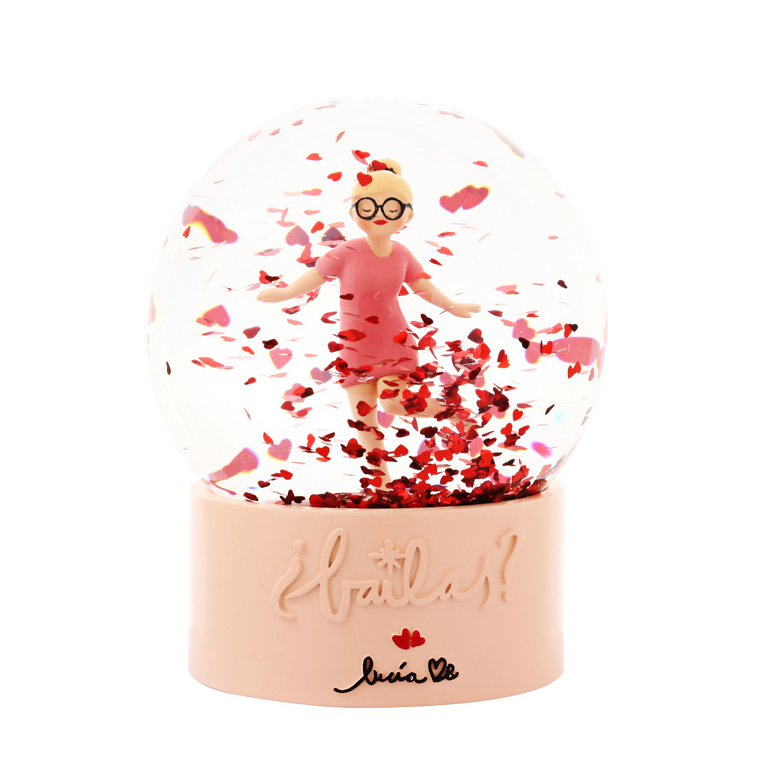 Custom Simply Resin Dancing Girl Musical Snow Globe with Automatic Snowfall and Colorful Lights for Home Decoration