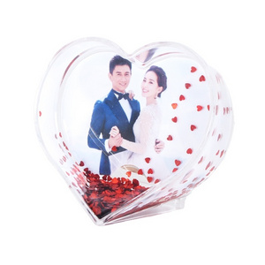 Hot sell Gift Custom Heart Shape Plastic Acrylic Photo Snow Water Globe with Picture Insert