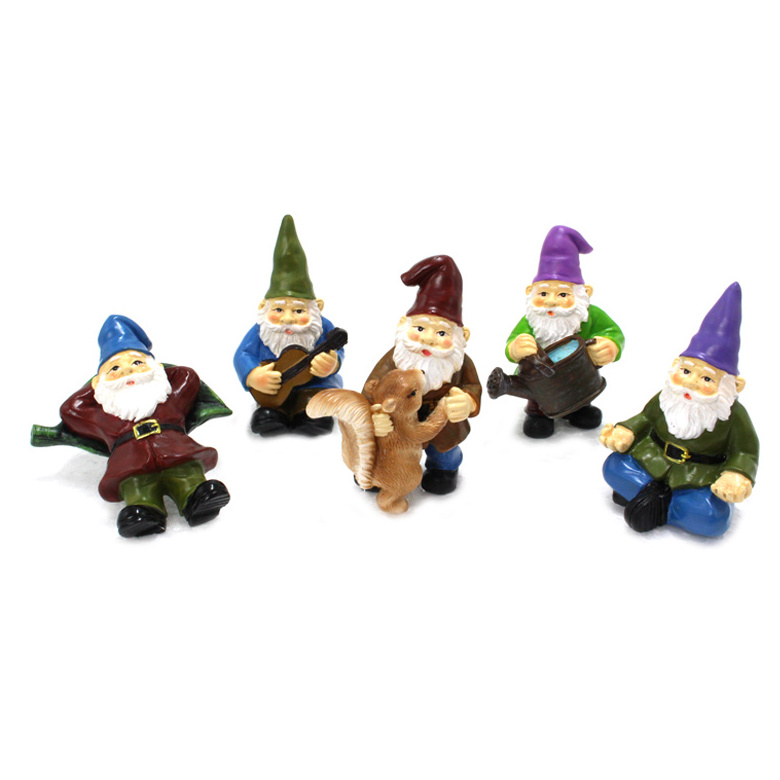 Wholesale Mini Gnomes Dancing Celebration 5 Pieces Musical Garden Gnome Set for Plant Pots Miniature Fairy Garden