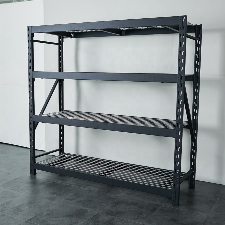 HOIFAT boltless shelving units steel metal wall book storage display 4 tier rack shelves with wire decking shelving