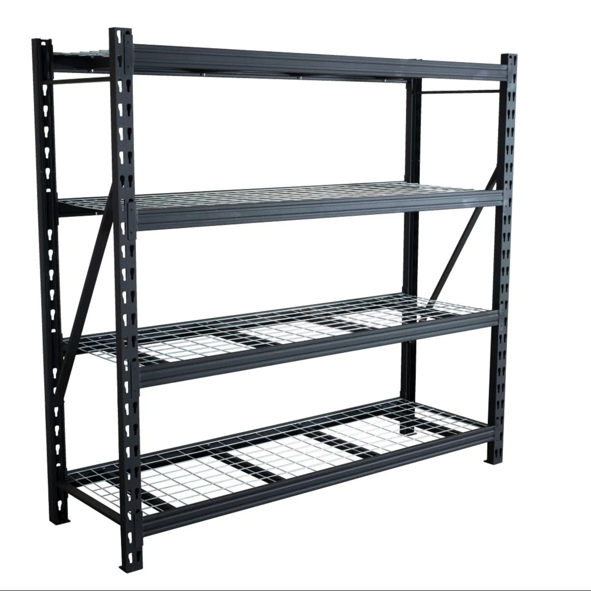 Hoifat industrial warehouse modular black sturdy heavy duty wall metal display storage 4 tier shelving rack unit with baskets