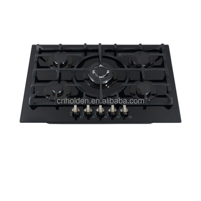 Popular 5 burner tempered glass 30 inch built in gas stove with auto gas stove lighter