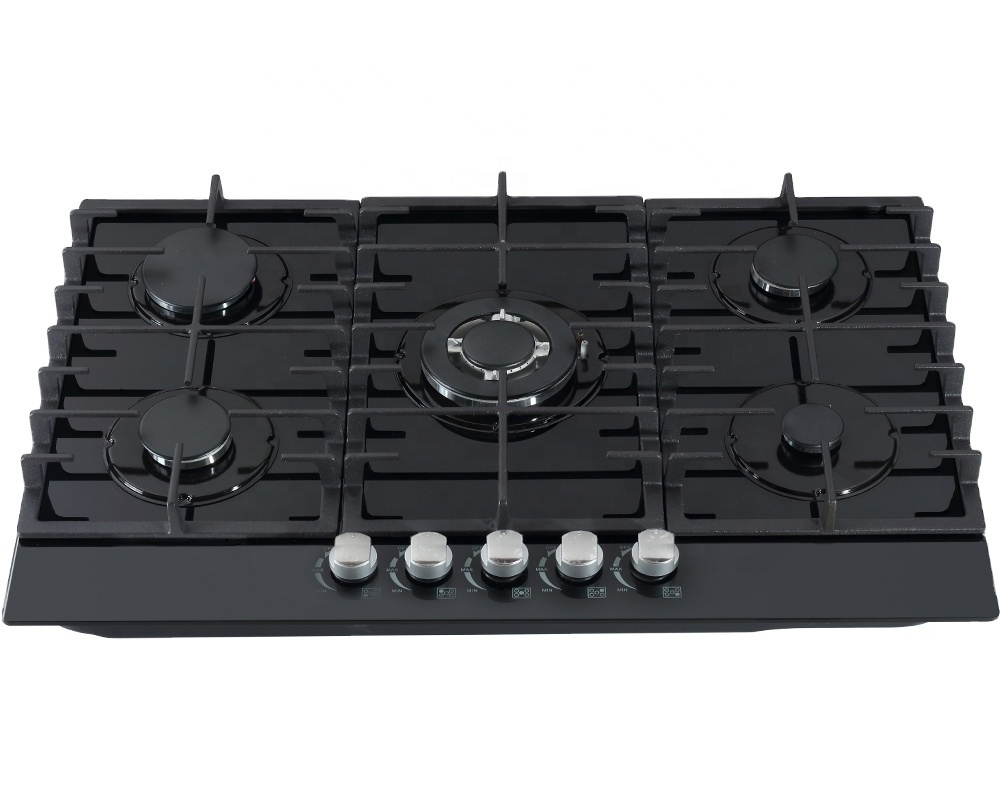 Popular 5 burner tempered glass 30 inch built in gas stove with auto gas stove lighter