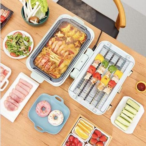 Home Multi-function 3-in-1 electric pizza oven toaster&BBQ&hot pot with Non-stick pan ,timer, temperature control