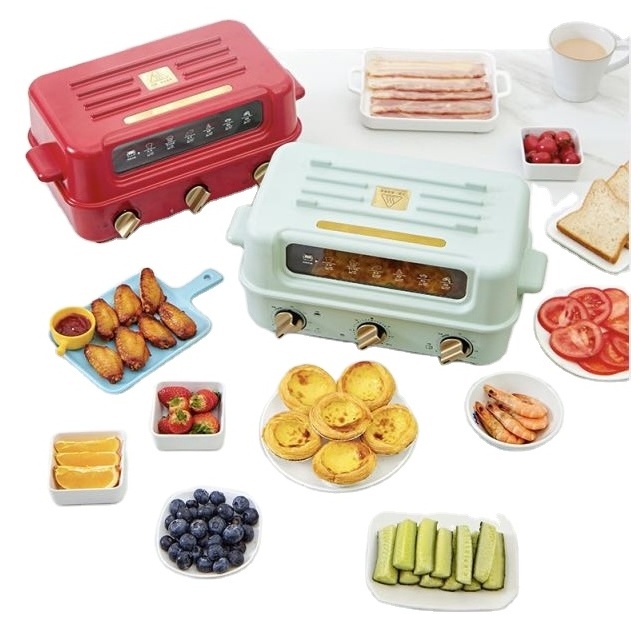 Home Multi-function 3-in-1 electric pizza oven toaster&BBQ&hot pot with Non-stick pan ,timer, temperature control