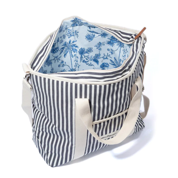 Insulated Travel Food Tote Bags Portable Waterproof Picnic Cooler Tote Sustainable Beach Bag Cooler with Vintage Blue Stripe