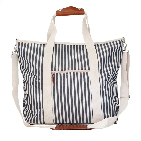 Insulated Travel Food Tote Bags Portable Waterproof Picnic Cooler Tote Sustainable Beach Bag Cooler with Vintage Blue Stripe