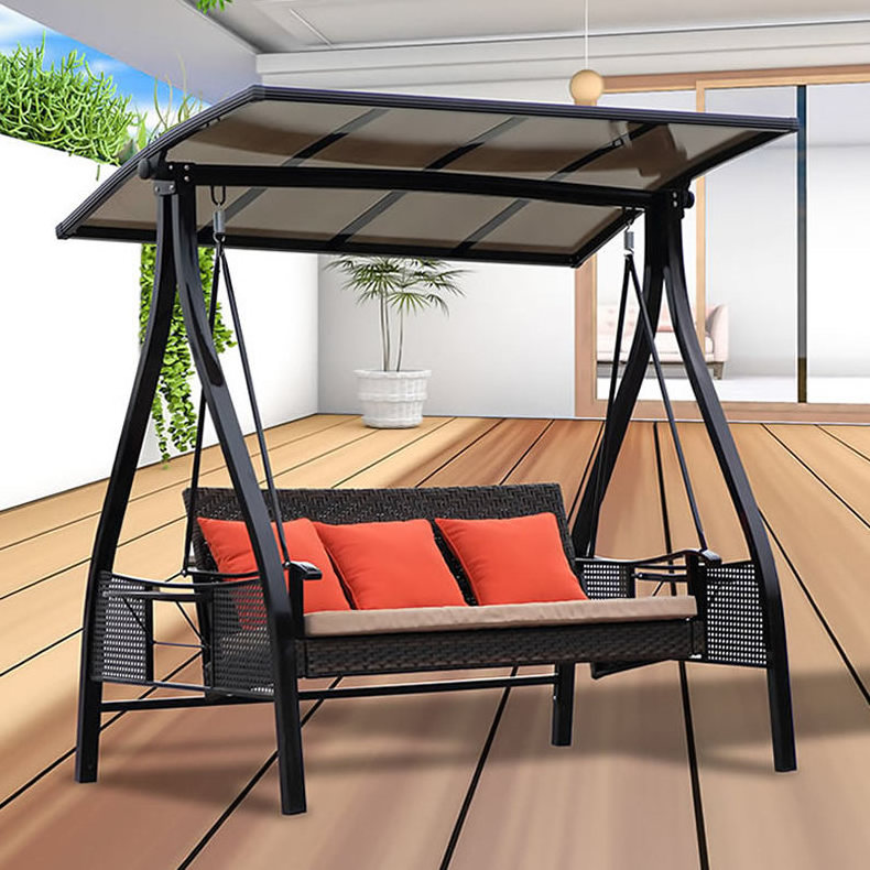 Customized 3 Seat Outdoor Garden Antirust Patio Swing Day Bed Leisure Furniture Hanging Hammock Chair Swings with Cup Tray