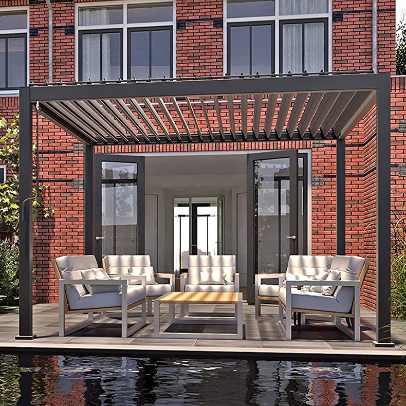 Louvered Pergola 3*3 M Outdoor Aluminum Pergola with Adjustable Roof for Deck Backyard Garden Grey Hardtop Gazebo