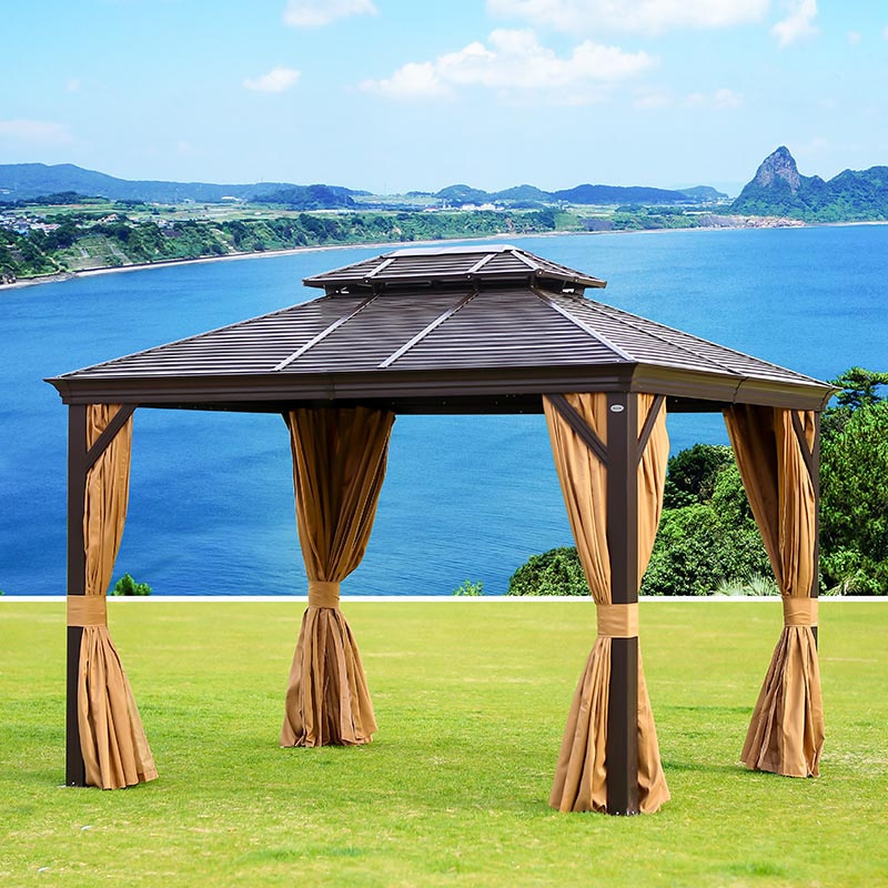 Permanent Hardtop Aluminum Gazebo Galvanized Steel Double Roof Gazebo for Outdoor Patio Lawn Garden Courtyard