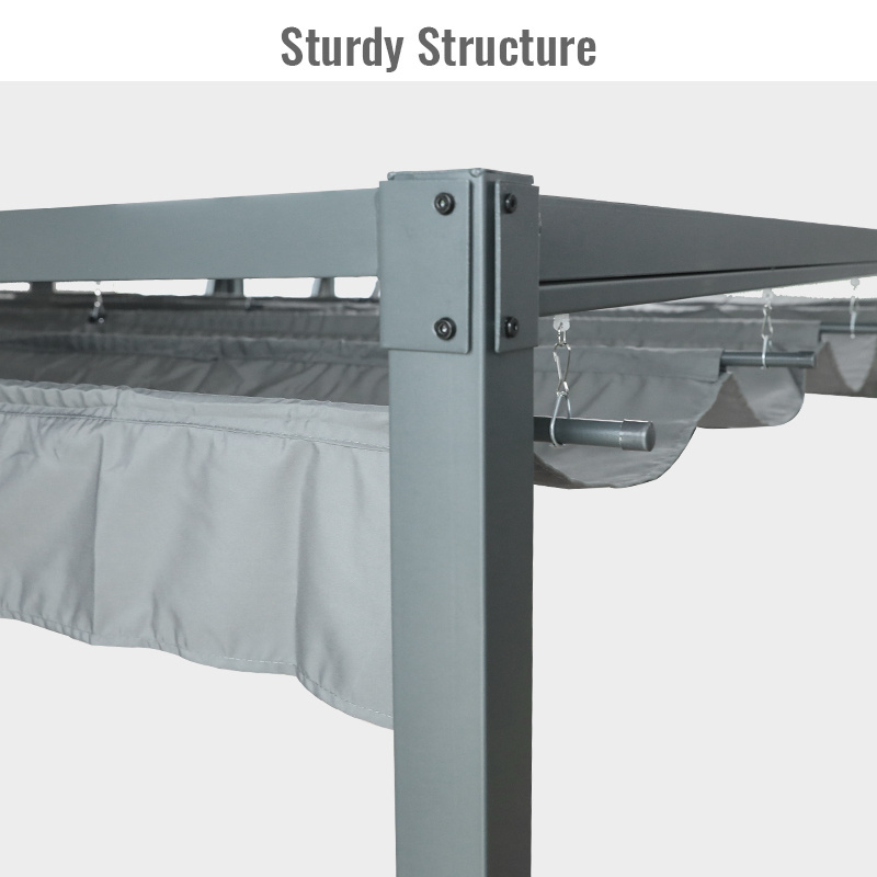 Outdoor Retractable Pergola with Sun Shade Canopy Patio Metal Pavilion Grill Gazebo Modern Yard Grape Trellis Pergola