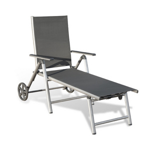 Aluminum Patio Lounge Chair with 5 Adjustable Position Outdoor Chaise Lounge with Wheels