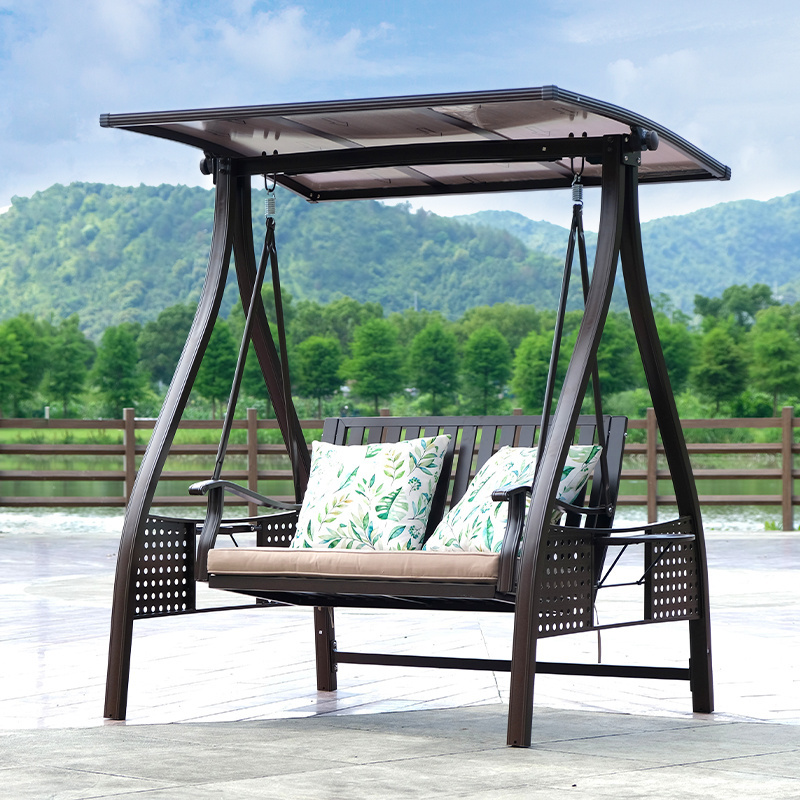 Comfortable 3 Seat Patio Swing Bench Outdoor Porch Swing with Adjustable PVC Canopy