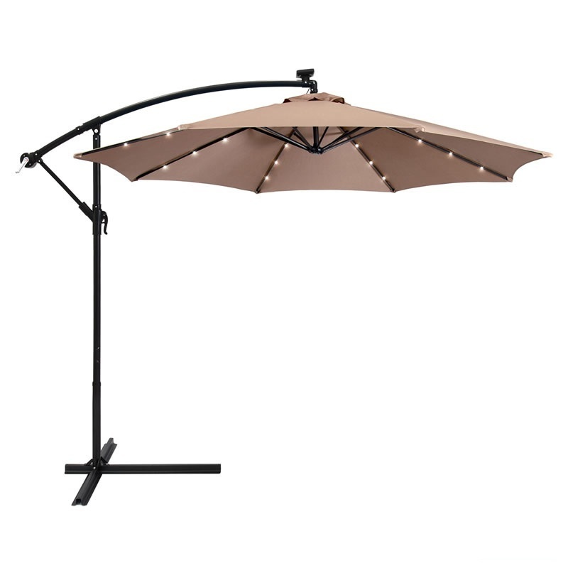 Easy To Open Solar Parasol LED Umbrella Offest Sunshade Outdoor Hanging Umbrella Outdoor Parasols with Cover