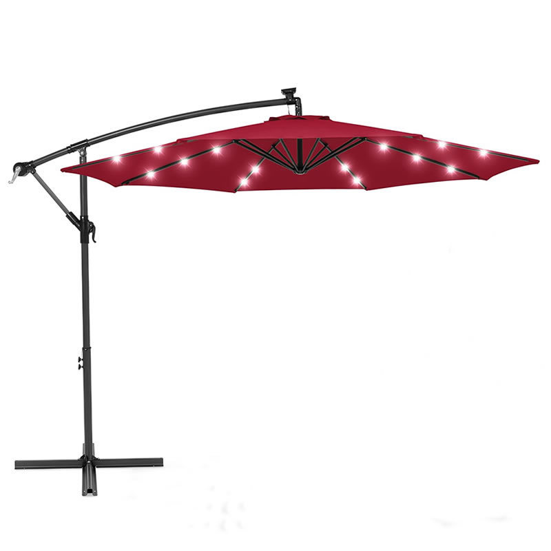 Easy To Open Solar Parasol LED Umbrella Offest Sunshade Outdoor Hanging Umbrella Outdoor Parasols with Cover