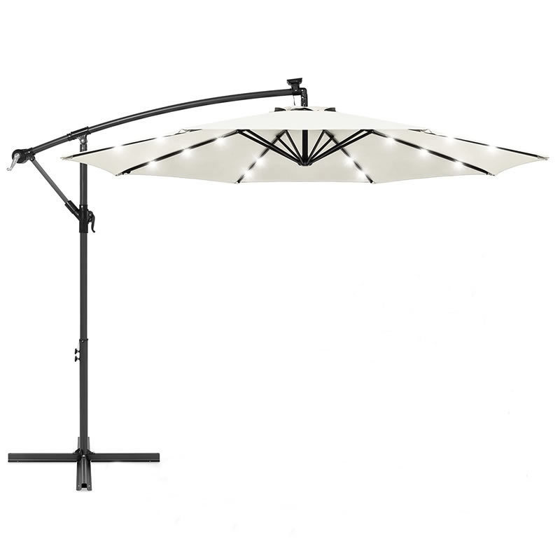 Easy To Open Solar Parasol LED Umbrella Offest Sunshade Outdoor Hanging Umbrella Outdoor Parasols with Cover