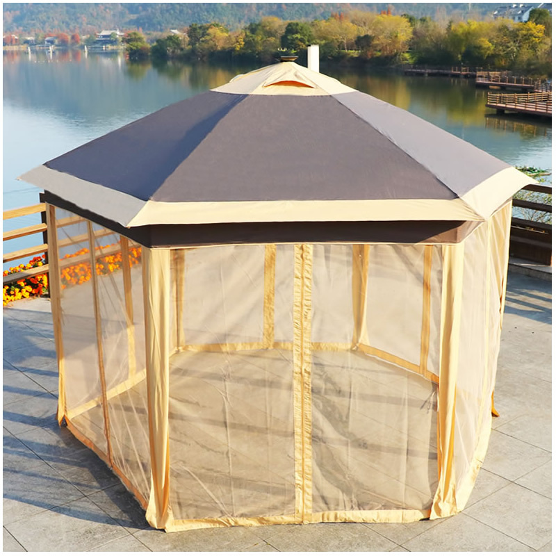 Durable Hexagonal Pop-up Gazebo  Spire Tent Steel Frame Outdoor Portable Gazebo with Mosquito net and Eave