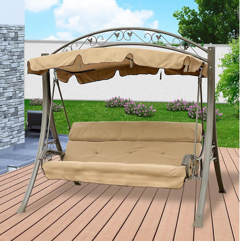 Outdoor Garden Leisure 3 Seats Swing Hammock Folding Modern Style Hanging Chair Metal All-weather Swing Chair