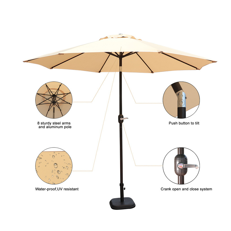 Outdoor Patio Umbrella Outdoor Market  Table Umbrellas with Push Button Tilt and Crank