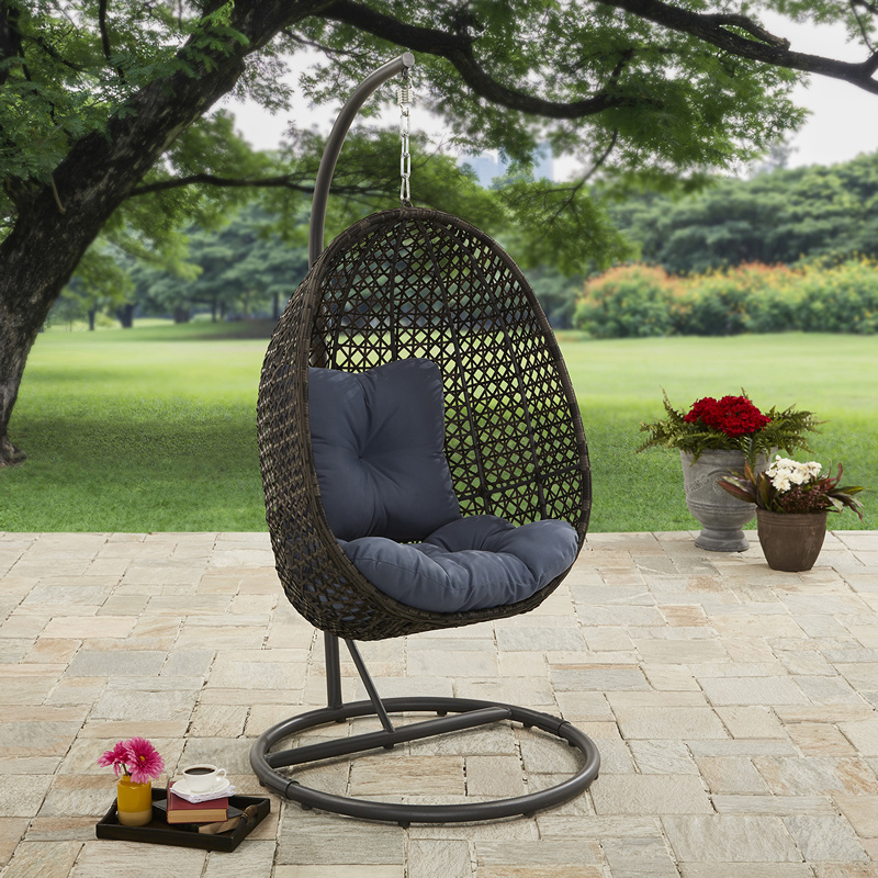 New arrival egg hanging basket wicker chair outdoor patio hanging swing chair with stand rocking chair