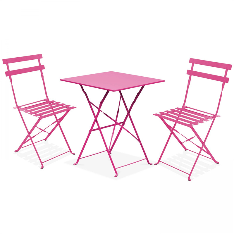 3-Piece Outdoor Furniture Set Premium Steel Patio Stripe Small Bistro Set Folding Dining Table and Chairs for Porch Balcony