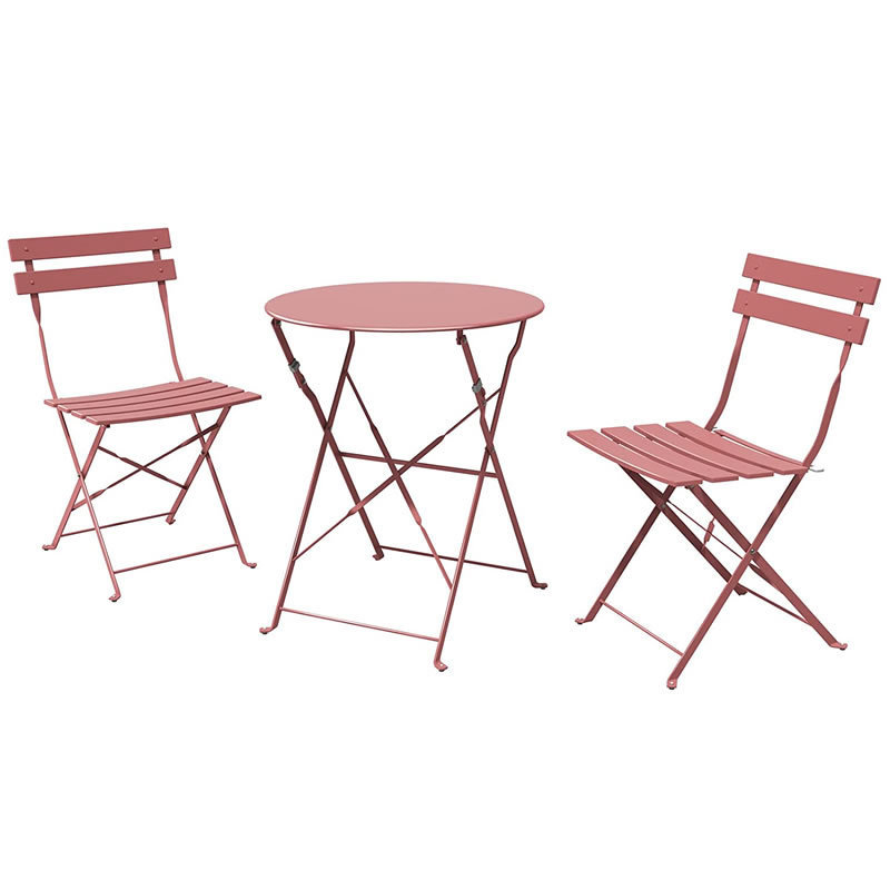 Simple Style 3 Piece Space Saving Metal Iron Folding  Outdoor Chairs Table Garden Furniture Balcony Patio Bistro Set