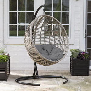 Outdoor Rib Hanging Egg Chair with Cushion and Stand