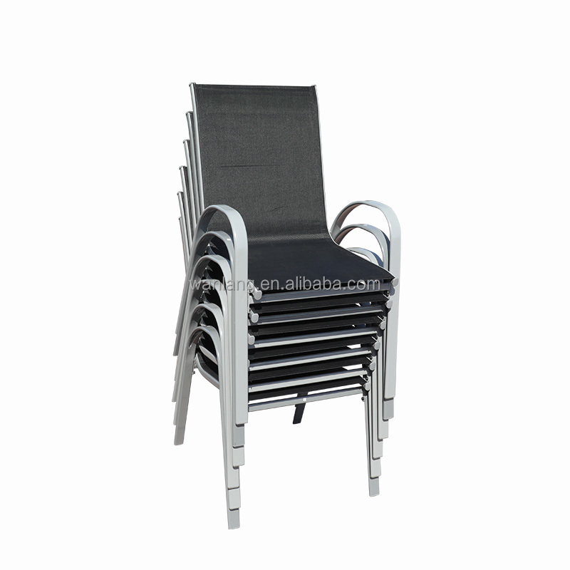 Space Saving Stacking Sling Chair Knock Down Patio Leisure Chaise Lounge Metal Outdoor Furniture Garden Chairs