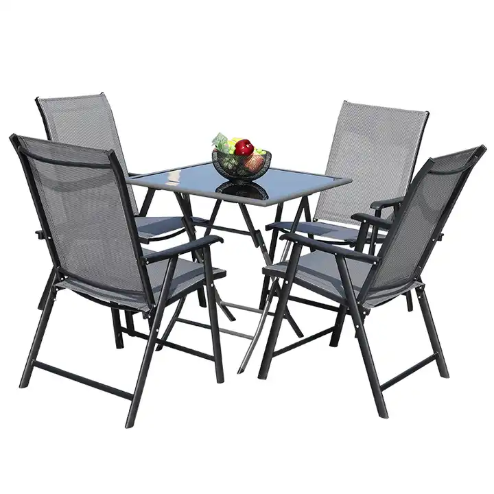 Aluminum Restaurant Dining Table Set Glass Sling Chairs Outdoor Garden Sets Metal