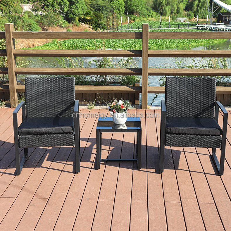 Contemporary outdoor chairs set 3 pcs patio bistro set with cushioned chairs and 1 coffee table for lawn garden pool