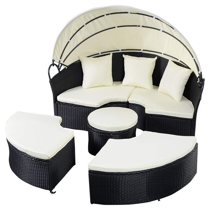 Waterproof Sectional Rattan Round Sofa Set with Patio Table and Chair for Lawn Garden Backyard Porch Pool