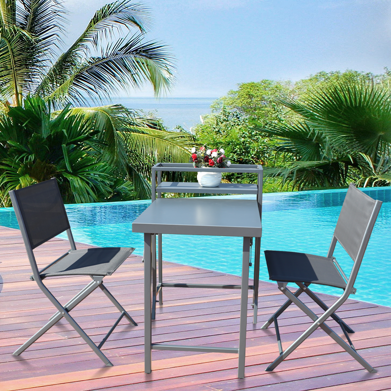 Space Saving 3 Piece Bistro Furniture Set Folding Table and Chairs Sets for Outdoor Coffee Balcony Deck Garden Patio