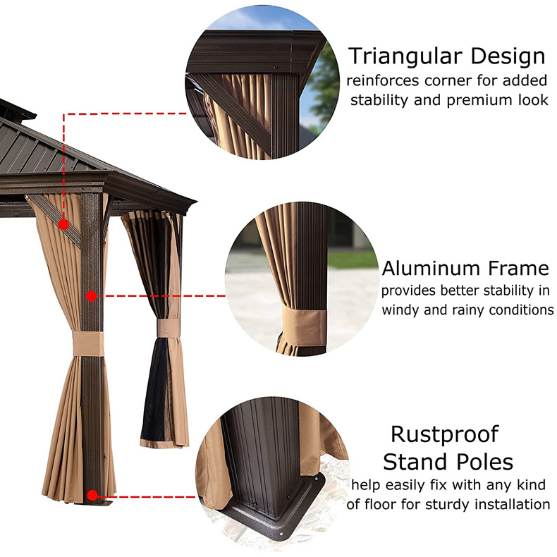Metal Frame Outdoor Canopies Patio Gazebo Tent  with Mosquito Netting