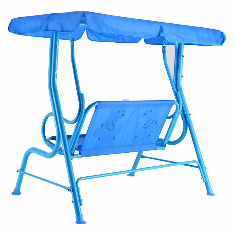 Kids Patio Swing Chair Children Porch Bench Canopy 2 Person Yard Furniture blue