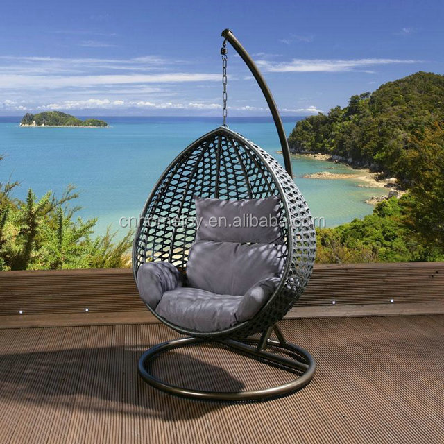 Outdoor Rib Hanging Egg Chair with Cushion and Stand