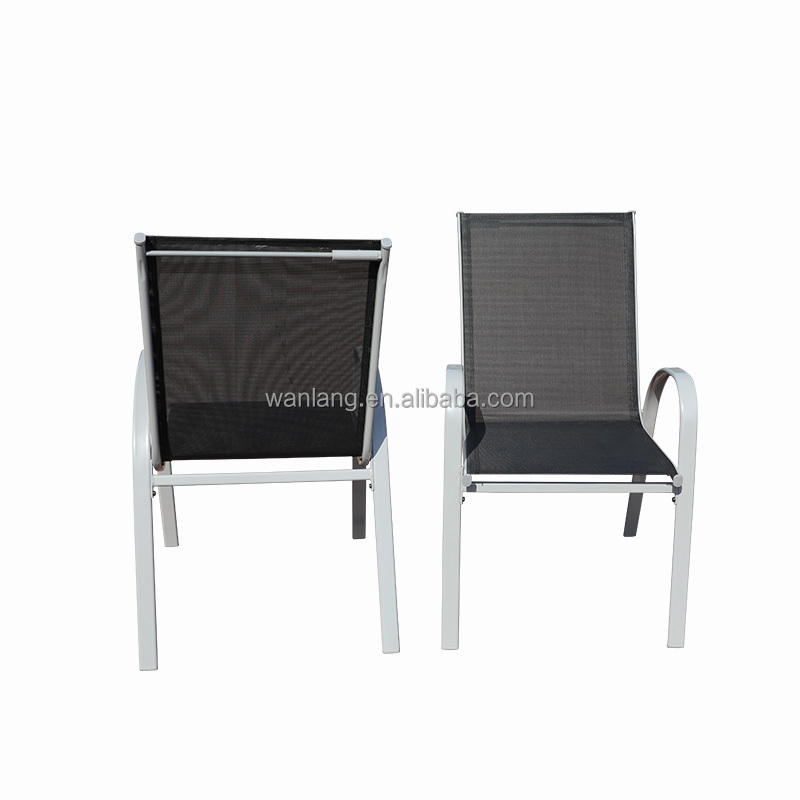 Space Saving Stacking Sling Chair Knock Down Patio Leisure Chaise Lounge Metal Outdoor Furniture Garden Chairs