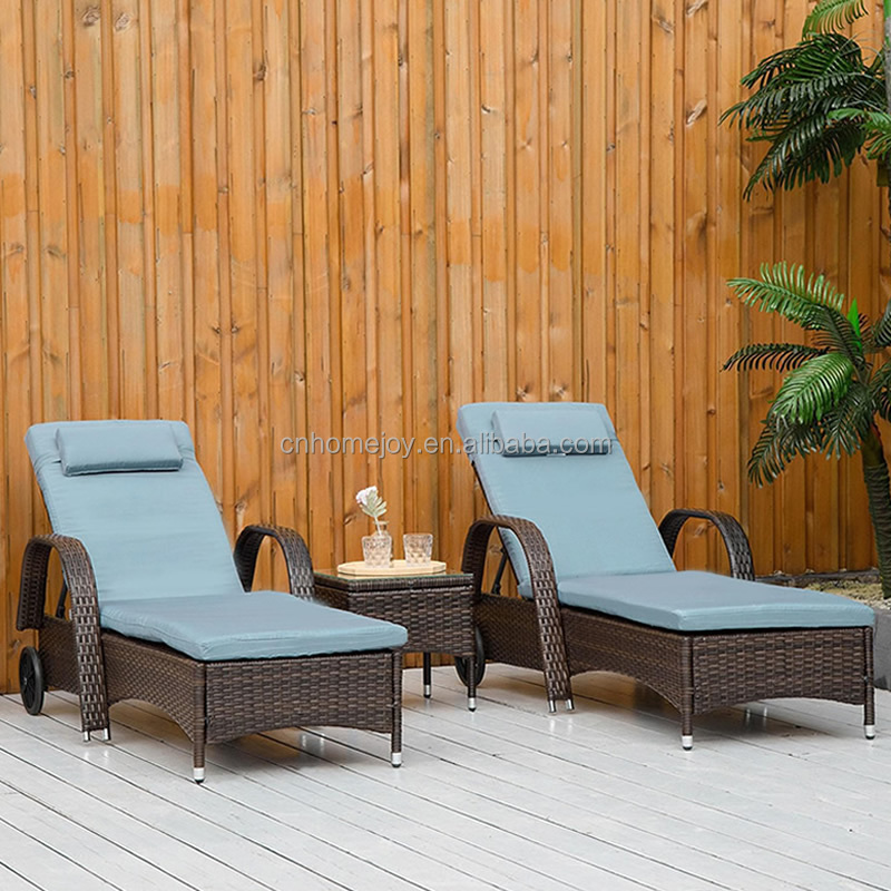 Heavy Duty Rattan Furniture Set With Adjustable Outdoor Recliner Chair for Garden Pool Beach