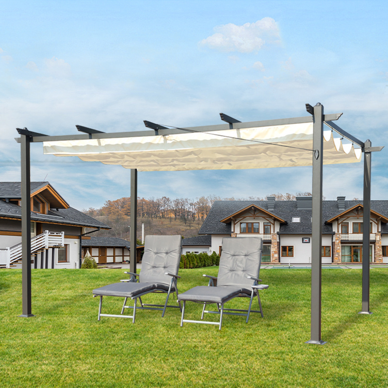 10'x10' Outdoor Patio Pergola Customize Gazebo Canopy with Retractable Shade for Garden Porch Backyard