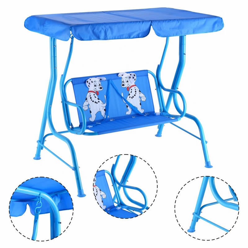 Kids Patio Swing Chair Children Porch Bench Canopy 2 Person Yard Furniture blue