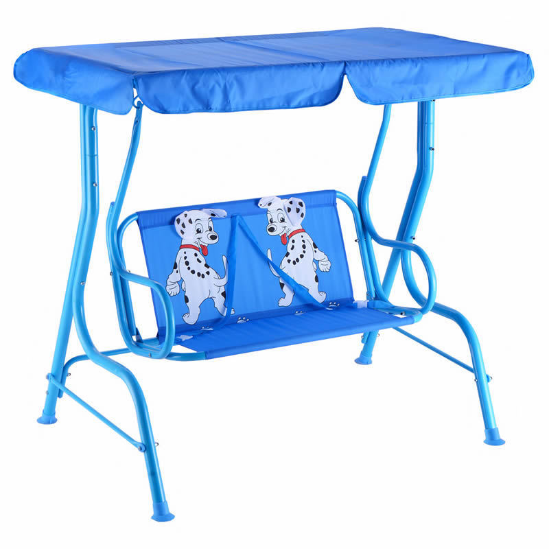 Kids Patio Swing Chair Children Porch Bench Canopy 2 Person Yard Furniture blue