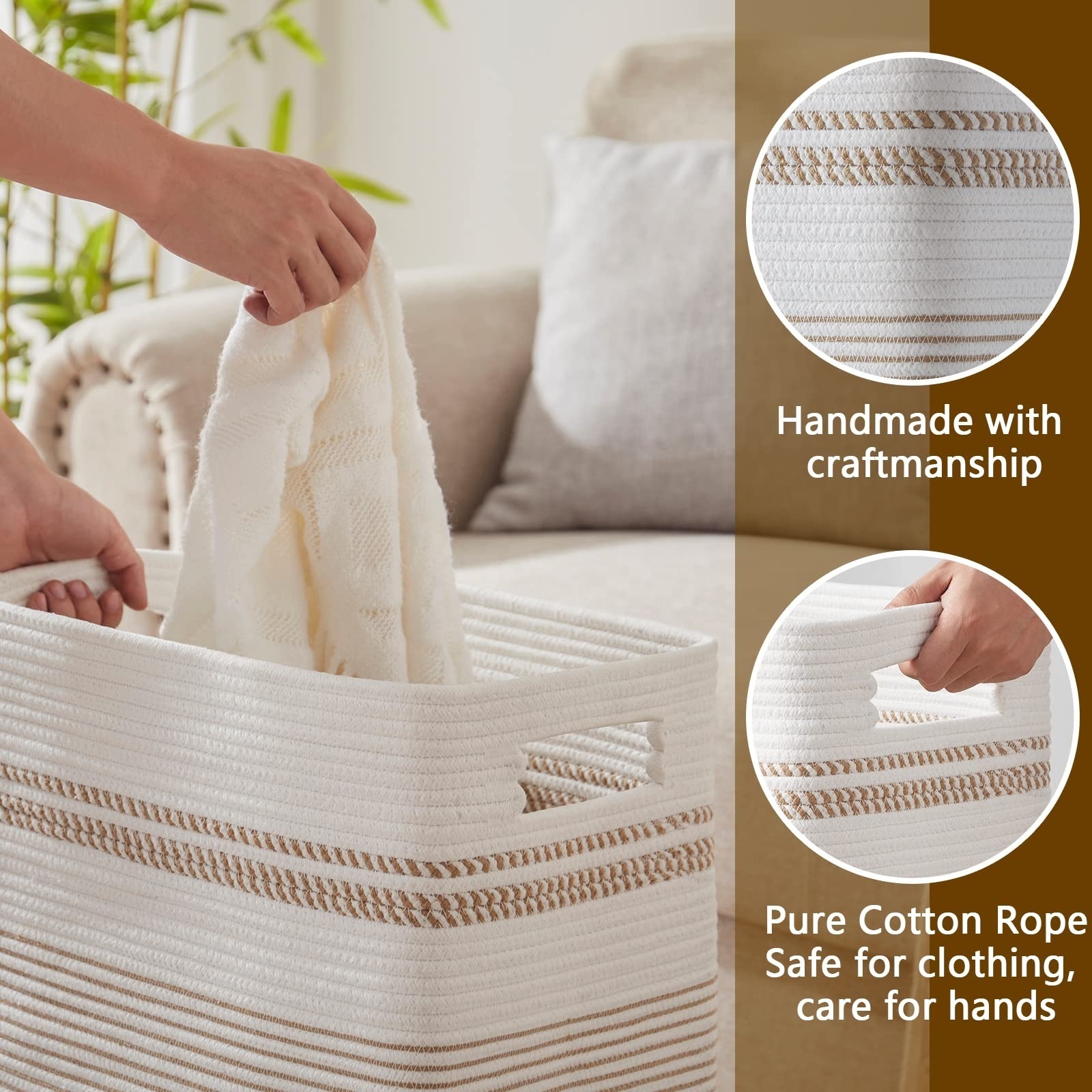 Tall rectangle cotton rope storage holders boxes box laundry basket organizer foldable bag laundry basket storage