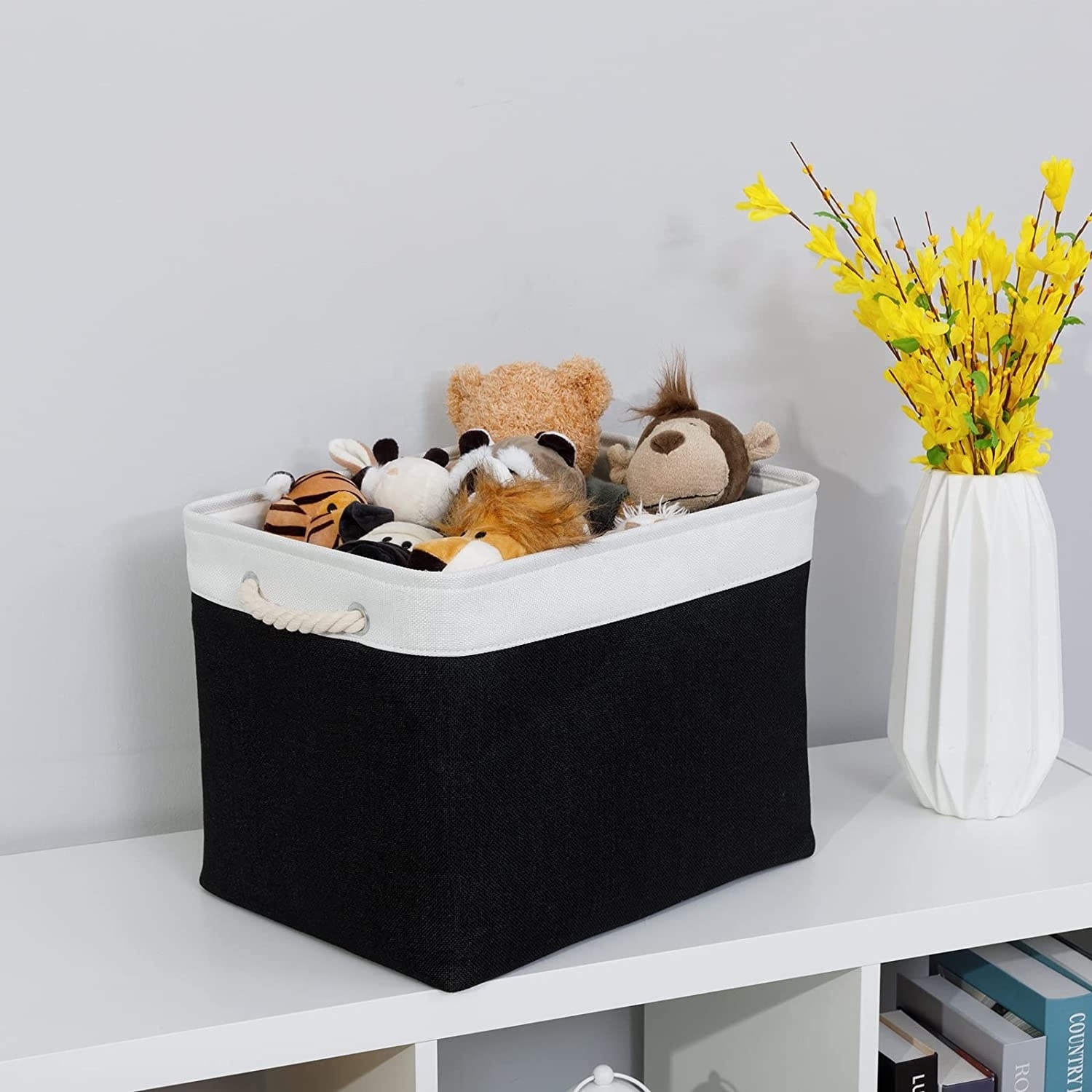 Homeplus best sellers Decorative Linen Foldable Box Cubby Bins for Shelves Nursery Home Office Storage