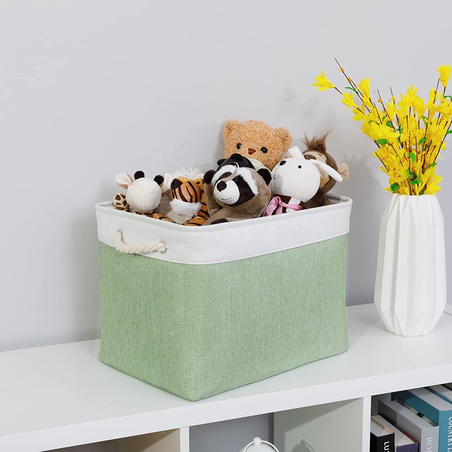 Homeplus best sellers Decorative Linen Foldable Box Cubby Bins for Shelves Nursery Home Office Storage