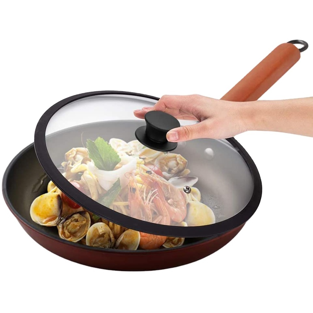 Multiple Tempered Glass Lid with silicone rim for Cookware Fry Pan and Pot