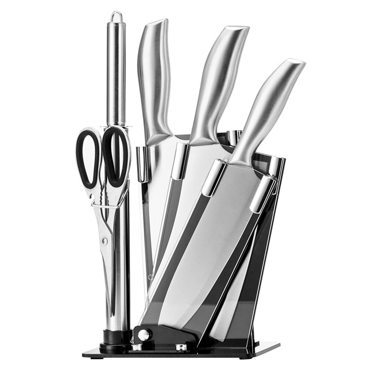 6pcs kitchen knife set chef knifes stainless steel meat cleaver fruit sharpener scissors cooking tools kit with stand