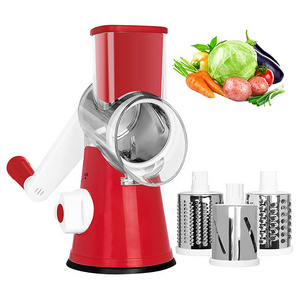 Rotary Cheese Grater Handheld Vegetables Slicer Cheese Shredder with Rubber Suction Base 3 Stainless Drum Blades kitchen tool