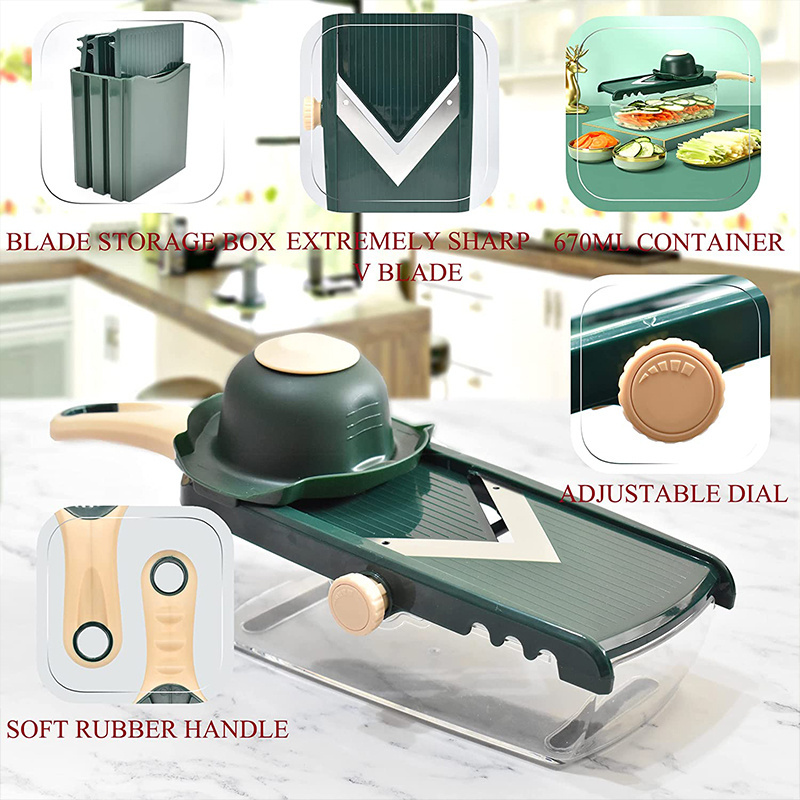 Adjustable Mandoline Slicer for Kitchen Ultra Sharp V-blade Vegetable Slicer with Container Slicer Vegetable Cutter julienne