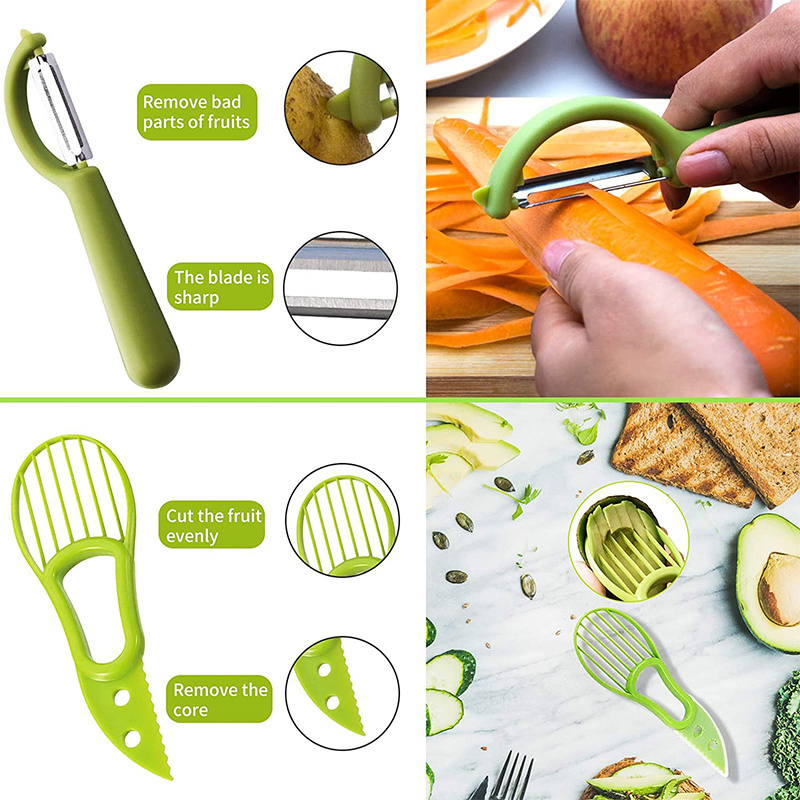 5Pcs  Double Sided Melon Baller Scoop Set 4 in 1 Fruit Scooper Seed Remover Cutter Avocado Cutter Carving Knife Fruit Slicer